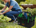 14 Inch Tool Bag, Gardening Tool Bag, Waterproof Fabric,Foldable Metal Handle, Shoulder Strap, Tote Tool Storage Bag, Metal Folding Stool, Relieve Fatigue Gardening Work