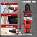 KITLUCK Cordless Drill Set, 20V Power Drill Kit Electric Drills with 2 X 2.0AH Battery, 44pcs Bits, 1 Box Screws, Bubble Level, 3/8'' Chuck Power Drill, 32NM, 21+3 Position, 2 Variable Speed