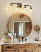 Bronze Bathroom Light Fixtures, HWH 4-Light Farmhouse Vanity Wall Sconce Bathroom Sconce Over Mirror, Oil-Rubbed Bronze Finish with Square Glass Shade, 5HY68B-4W ORB