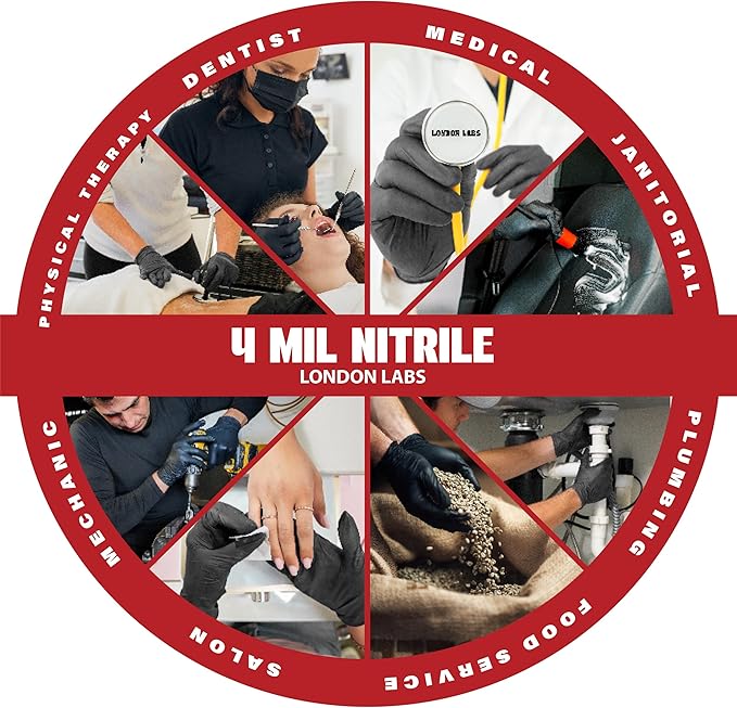 Synsafe 4 Mil - Black Nitrile Exam Gloves –Disposable Latex Free & Powder Free – Extra Strong, Rubber Gloves – First Aid Kit, Medical, EMT, Cleaning, Cooking | Pack of (100 ct)