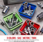 Collapsible Magnetic Parts Tray Set - (Pack of 3) Tool Trays for Screw, Bolts, Nuts, Washers, Pins and Other Small Metal Parts - 4.25 Inch Square - Red, Blue, and Green