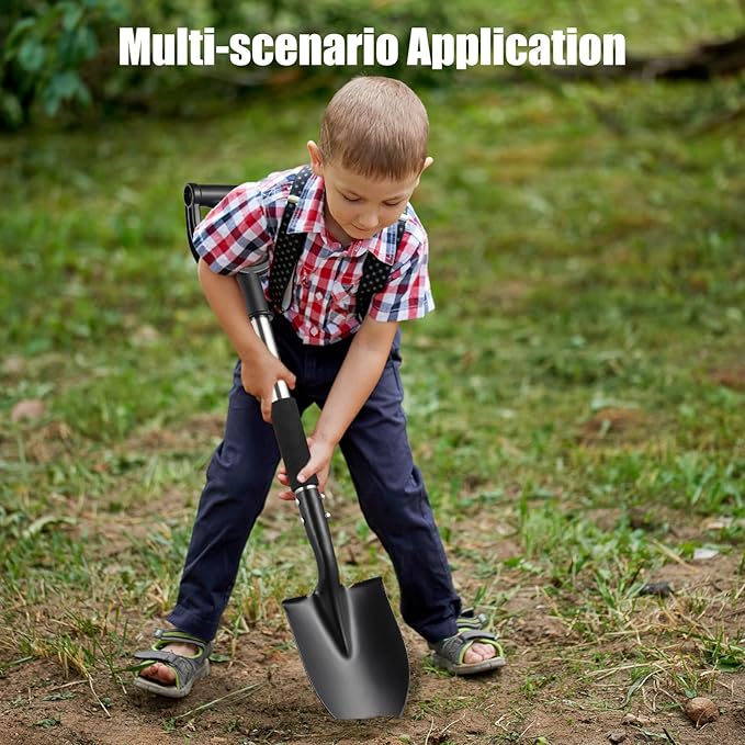 Multi-Task Small Shovel 31" - D-Handle Ergonomic Design for Raised Garden Beds, Outdoor Compact Spaces & Family Camping (Rustproof & Ultra-Light), Silver