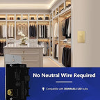 LIDER Dimmer Paddle Switch for Dimmable 300W LED/CFL Lights, 1-Pole or 3-Way, 120 V, Modern Upgrade, UL Listed, Screwless Wall Plate Included, Gold