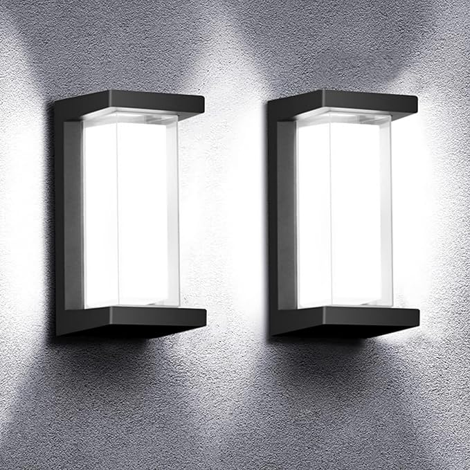 Juyace 18w Outdoor Porch Lights Exterior Lighting Fixtures Wall Mount Rectangular Modern Patio Sconces 1800Lm 6000k Aluminum Black IP65 for Garage House Front Door Entryway (2 Pack)