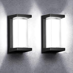 Juyace 18w Outdoor Porch Lights Exterior Lighting Fixtures Wall Mount Rectangular Modern Patio Sconces 1800Lm 6000k Aluminum Black IP65 for Garage House Front Door Entryway (2 Pack)