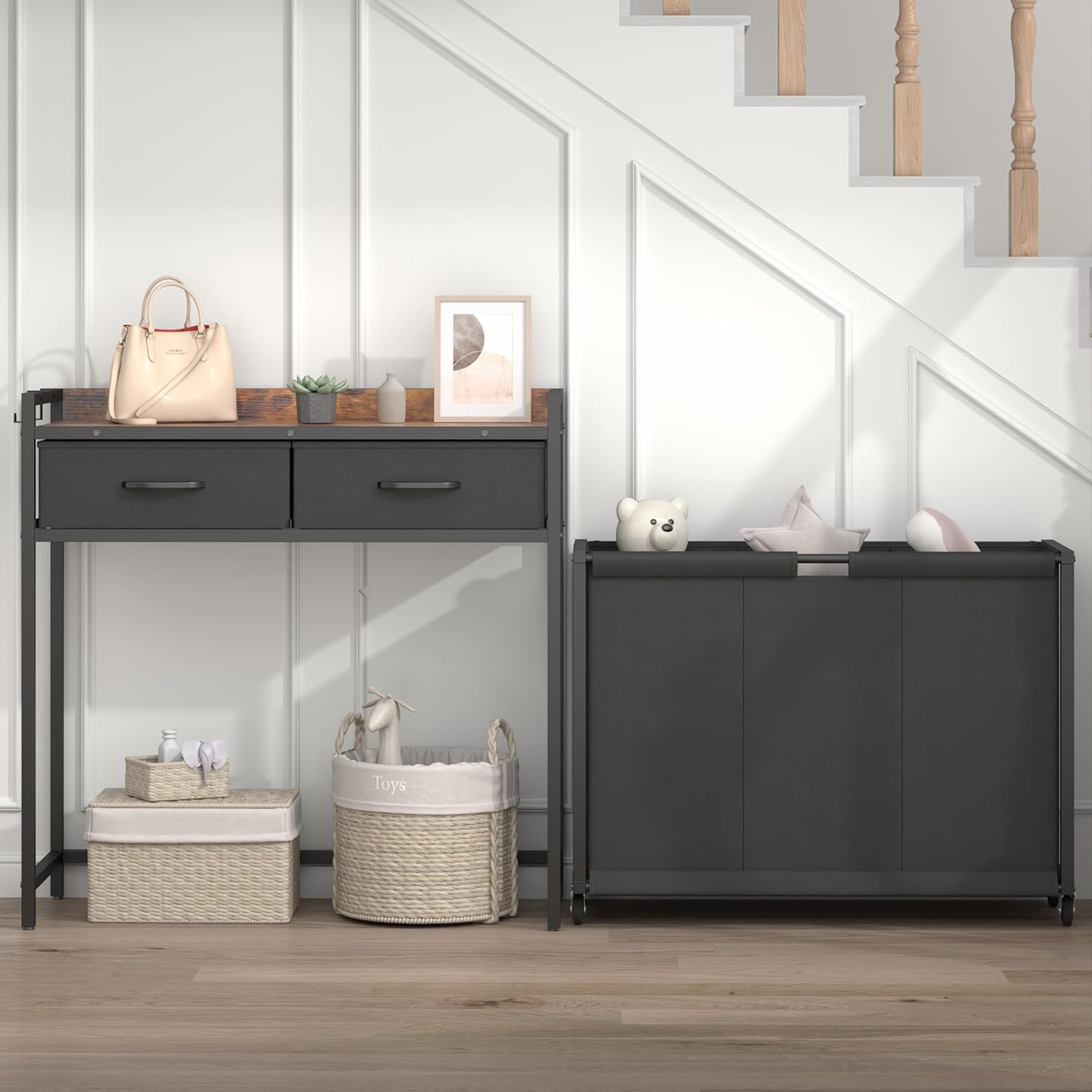 Laundry Hamper Laundry Basket with 3 Section Pull-Out Rolling Bags, Laundry Sorter for Organization and Storage with 2 Pull-Out Drawers for Laundry Room, Bathroom, Bedroom Use (Rustic Brown)