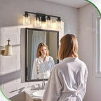 DORESshop Bathroom Light Fixtures, 4-Light Black Bathroom Lighting Fixtures Over Mirror with Glass Shade, Modern Vanity Lights for Hallway Bedroom, Includes Bulbs