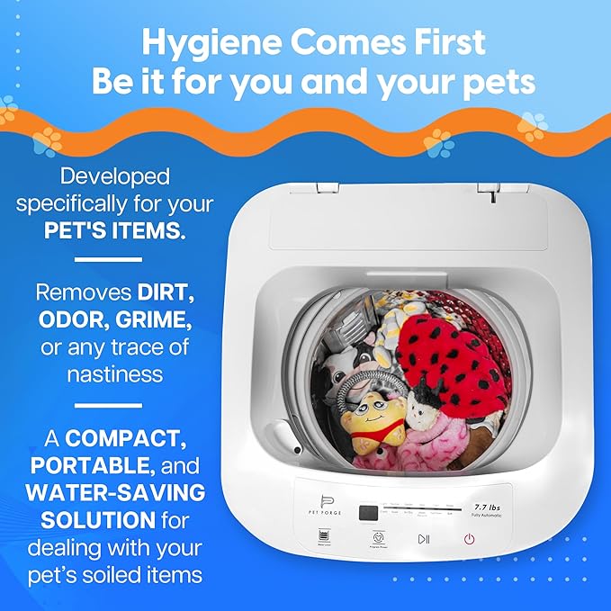 Pet Forge Spin Fresh Compact Washing Machine for Pet Items - Fully Automatic Portable Washer with 8 Pounds Capacity Top Load Spin Mini Washer for Pet Hygiene