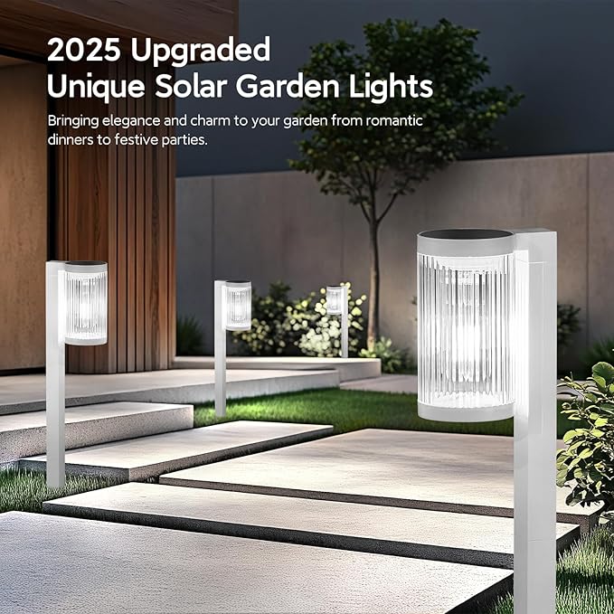 Solar Pathway Lights Outdoor, 6 Pack Upgraded Outdoor Solar Lights for Outside Super Bright Up to 12Hrs, IP65 Waterproof Solar Garden Lights for Yard Landscape Path Walkway Decor(Cool White)