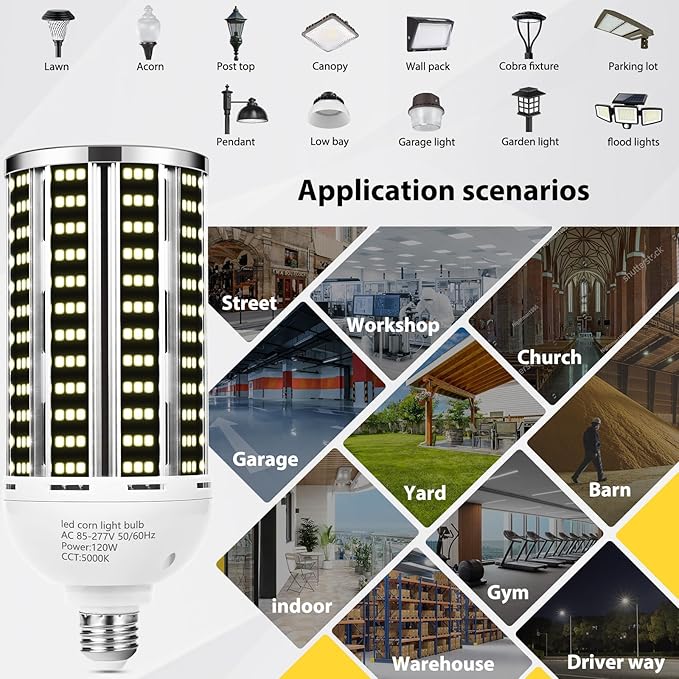 4 pack 120W LED Corn Light Bulb(1200W Equivalent ) ,Commercial Grade DayLight 5000K E26/E39 15900LM Medium Mogul Base LED Lamp,Large Area Lights For Outdoor Indoor Garage Warehouse Factory Bay Light