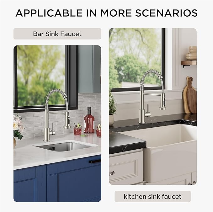 FORIOUS Kitchen Faucets with Sprayer, Stainless Steel Bar Sink Faucet Single Handle with Deck Plate, Commercial Pull Out Faucet for Kitchen Sink, Marine Boat Deck, Laundry Bar RV Camper