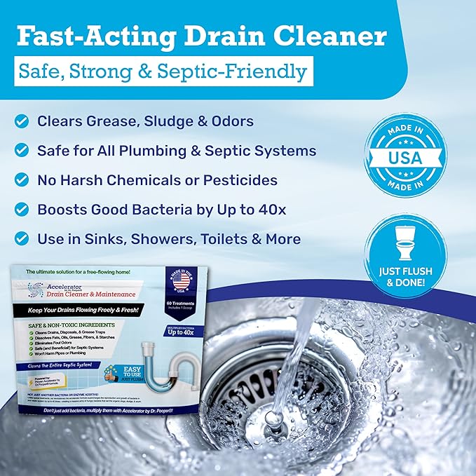 Drain Cleaner & Maintenance - Keeps Drains, Pipes, & Grease Traps Clean and Flowing Smoothly - Eliminates Odors - Non-Toxic & Pesticide-Free - Septic-Friendly - Made in USA