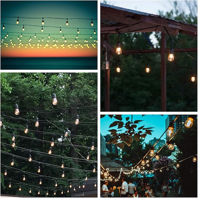 Hometown Evolution, Inc. E26 Outdoor Commercial String Lights with Suspended Socket for Weatherproof Heavy Duty Vintage Outside Lighting (S14 Zig Zag Edison 11 Watt Bulbs, 50 Foot 25 Socket)
