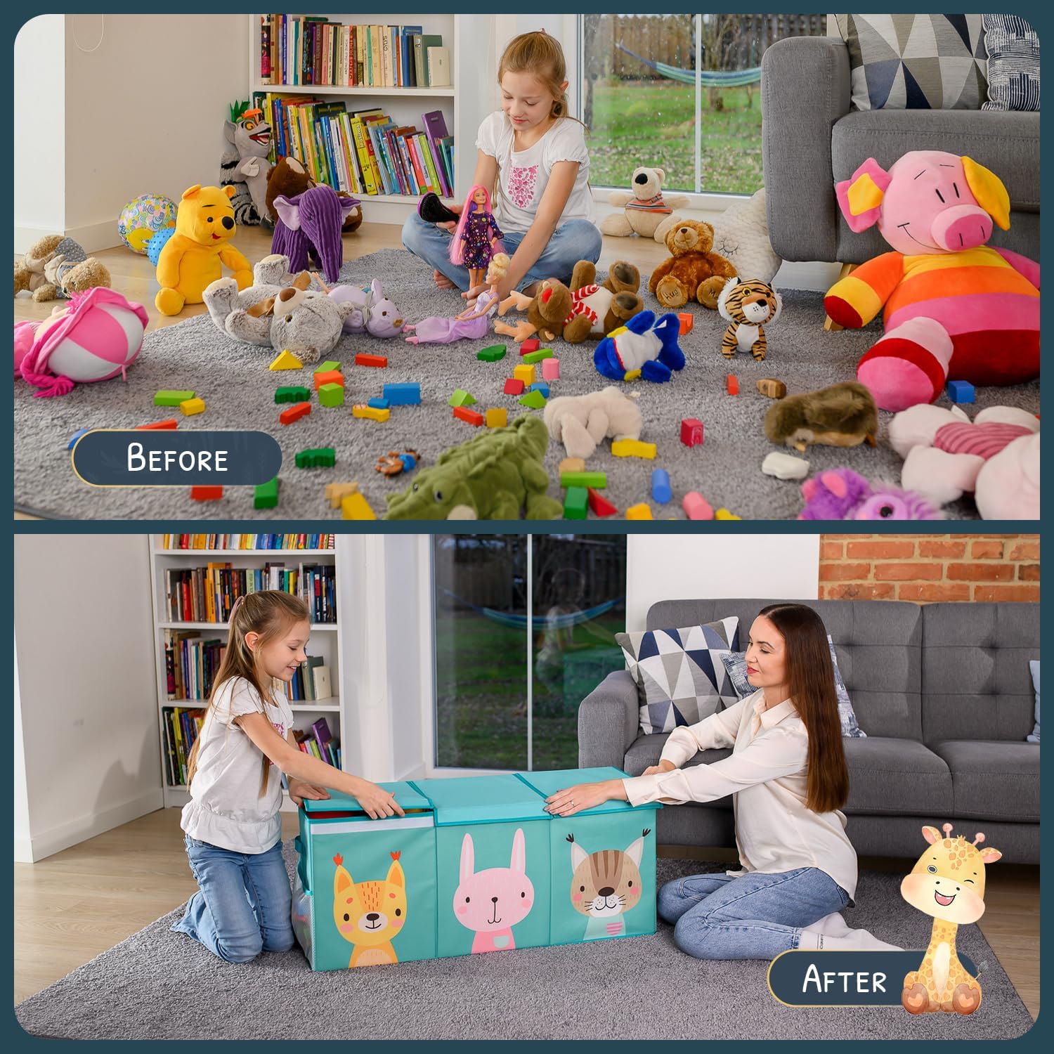 Extra Large Toy Storage Organizer with Lid - Sturdy, Collapsible Toy Chest Storage Box with Cute Design - Toys Bin with Dividers for Kids, Boys, Girls, Nursery, Bedroom, Play room 37"x16"x14"