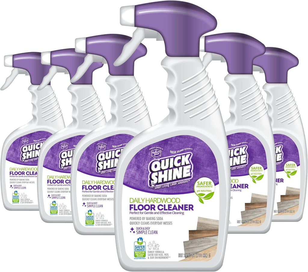 Quick Shine Hardwood Floor Cleaner Daily Care 24oz, 6Pk | Naturally Cleans Dirt & Scuff Marks | Dirt Dissolving, Streak Free, No Rinse & Ready to Use | Spray, Wipe, Done! | Safer Choice Cleaner