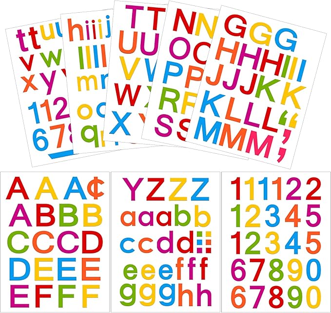 Outus 8 Sheets Vinyl Letter Stickers Self Adhesive Mailbox Numbers Alphabet Stickers Stick on Letters for Christmas Stockings Scrapbook Bulletin Board School Business(1 Inch,Rainbow)