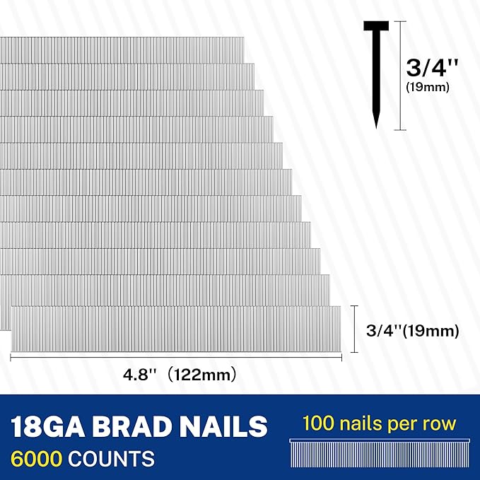 WORKPRO 3/4'' 18 Gauge Brad Nails, 6000 Count Finishing Nails, Universal Brad Nail Gun Nails for Pneumatic & Electric Brad Nailers