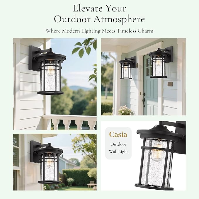 Outdoor Wall Lights, Anti-Rust Outdoor Wall Sconces, Traditional Exterior Lantern, Outside Mounted Lights, Exterior Lighting Fixture for Patio, Porch, Garden,Balcony (Black, 14.17" H)