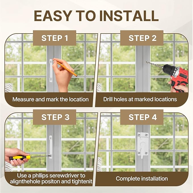 4 Pack Window Locks, Window Sash Lock for Single-Hung and Double-Hung Windows, White cam sash Lock for Vertical and Horizontal Sliding Windows