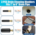 3 Pcs Drain Bladders,Rubber Bladder Drain Cleaners Fit 1" to 6" Drain Pipes,Drain Blockage Unclog Kits for Bathroom Drains Kitchen Sinks