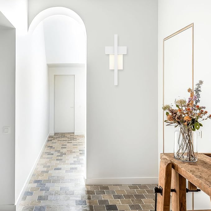 LamQee 2 Packs Modern Outdoor Wall Lights 3000K Integrated LED Outdoor Wall Sconces Lighting, Contemporary Exterior Lighting Fixtures Outside Wall Mount Lights for House Porch Door Garage, Matte White