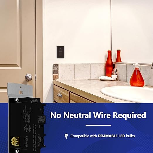 LIDER Dimmer Paddle Switch for Dimmable 300W LED/CFL Lights, 1-Pole or 3-Way, 120 V, Modern Upgrade, UL Listed, Wall Plate Included, Brown