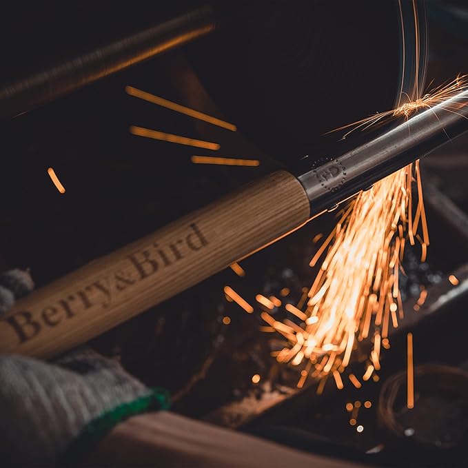 Berry&Bird Gardening Hand Fork, 22.6 Inches Long Handled Stainless Steel Weed Fork, Traditional Garden Hand Fork Tool with Ergonomic Ash Wood Handle for Weeding, Digging, Planting and Cultivating