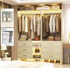 Aheaplus Closet System with 6 Drawers, 4.5ft Wood Closet Organizer System, Walk-in Closet or Small Closets Wardrobe, Clothes Rack with Hanging Rods, White Oak