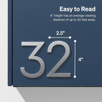 Adoorn 4 Inch Mailbox Numbers - Number 9, Silver Color, Each Sold Individually, Premium Metal Self Stick Address Numbers, Weatherproof Mailbox Numbers for Outside