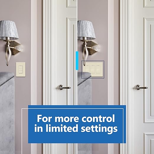 LIDER Minimalist Design Matte Finish Lighted Triple Switch, Combination Frameless Decorator Switch with Locator Light, Ground Terminal, Single Pole, 15A 120-277V, UL Listed, LCS3-1P-LA, Light Almond