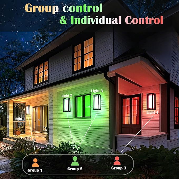 LED Outdoor Wall Light Color Changing, 14 Inch Modern RGBCW Wall Sconce, 22W 1800LM Exterior Light Fixture, Smart Porch Lights Tuya App Control, ETL Certified