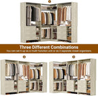 Aheaplus Closet System with 6 Drawers, 4 Hanging Rods & Corner Tower, Corner Closet System with Hanging,92.6" L-Shaped Walk-In Wardrobe Organizer, 2000+ lbs Capacity, Set of 3, White Oak