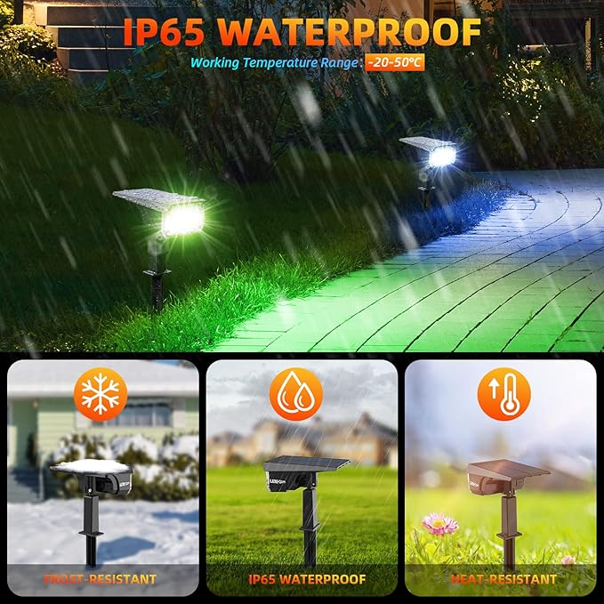 Color Solar Light Outdoor Waterproof Spotlights with 9 Light Modes, Color Changing Solar Outdoor Light for Halloween Decorations, Colored Spot Lights Auto On,Off, RGBW