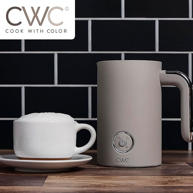 COOK WITH COLOR 4-in-1 Electric Milk Steamer and Frother - 2-Minute Heating and Frothing, Hot and Cold Foam Maker for Coffee, Latte, Cappuccino, Macchiato, Milk Warmer, Auto Shut Off, Sand