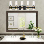 MELUCEE 5-Light Bathroom Lights Over Mirror in Black Finish, Farmhouse Vanity Lights with Ribbed Clear Glass Shade Indoor Metal Wall Light Fixtures for Kitchen Powder Room Foyer, E12 Base
