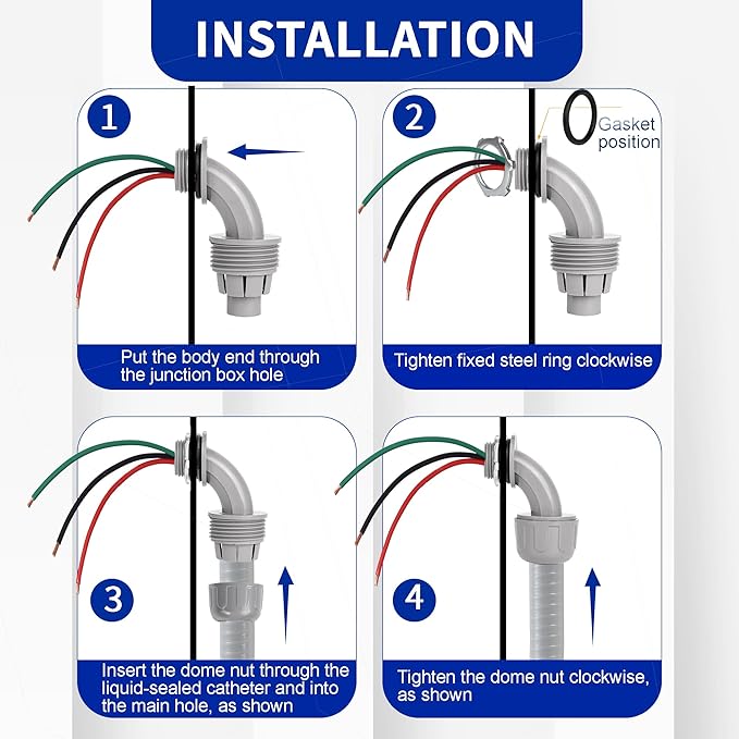 (1/2" Dia * 6 Feet with Wire) Yariwiz Flexible Electrical Conduit Liquid Tight PVC Conduit Kit with 3-Conductor 10 Gauge AWG Wires, Sealtight Seal Flex Liquidtight Wire Outdoor Non Metallic Grey