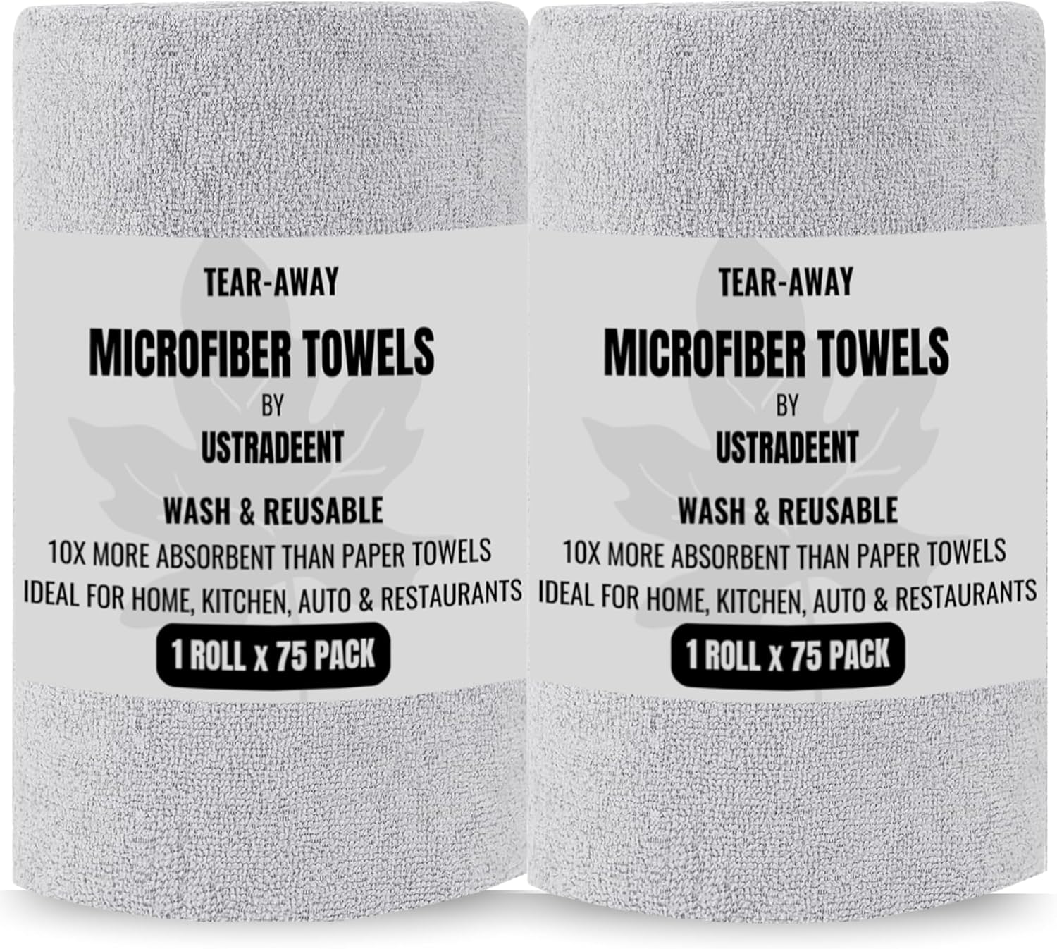 Microfiber Cleaning Cloth Roll -75 Pack - 2 Rolls, Tear Away Towels, 12" x 12", Reusable Cleaning Rags and Microfiber Towels for Cars, Garage and Household Cleaning Supplies (Grey)