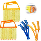 2Pcs Window Venetian 7 Finger Blind Cleaner Duster Tool and 2Pcs dust-Removing Brushes（Orange,Yellow, Blue）