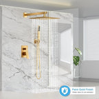Gold Shower Faucet Set, Rainfall Shower System with Rain Shower Head and Handle Set, Wall Mounted Shower Fixtures, Full Metal Trim Repair Kit 10 inch Paint Gold (With Shower Valve)