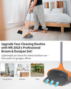 MR.SIGA Broom and Dustpan Set with Long Handle, Stand Upright Broom with Dustpan Combo for Cleaning Office, Garage, Lobby, Lightweight Sweeping Set, 51.7"(131 cm) Long Handle, Gray & Orange