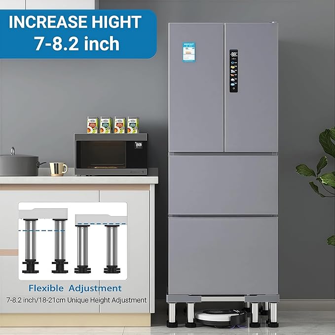 SEISSO Mini Fridge Stand Adjust Height 7"-8.2", Adjustable Heavy Duty Washing Machine Pedestal Stand, Load Capacity 1100LB, Universal Refrigerators Stand, Washer and Dryer Pedestal for Home 17.7"-25.5"
