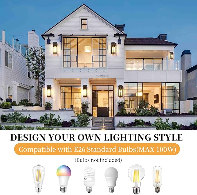 13.8'' Outdoor Wall Light Fixtures 2 Packs, Porch Lights Outdoor Lighting for House, Exterior Lighting Fixtures Wall Lantern, Waterproof Modern Outside Sconce for Garage, Oil-Rubbed Bronze (No sensor)