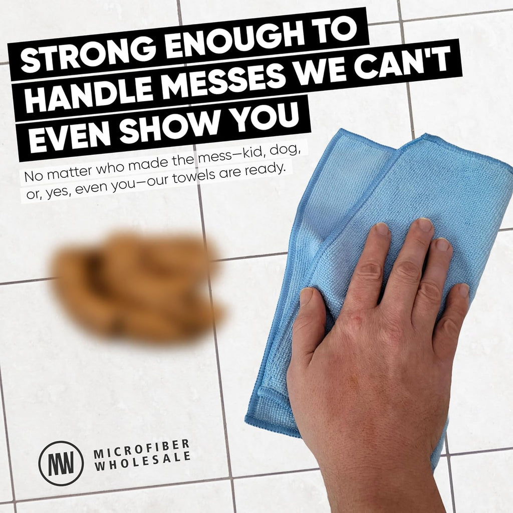 Microfiber Wholesale Cleaning Cloths | 12 Pack | 11" x 11" Reusable Towels, Wash Rags, Dust Cloth, All-Purpose: Kitchen, Dish, Cars, Shop, Glass (Blue)