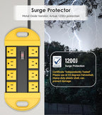 CCCEI Outdoor Power Strip Weatherproof with 8 Plug, Waterproof Extension Cord with Multiple Outlets, Christmas Exterior Garden Yard Surge Protector 15FT.
