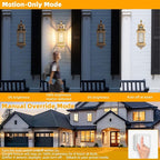 Gold Motion Sensor Outdoor Light Fixtures Dusk to Dawn, 19 Inch Enclosed Bottom Anti-Rust Aluminum Large Outside Wall Lanterns for House Brass Exterior Light Outdoor Sconces for Patio