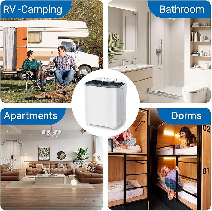Portable 22 lbs Twin Tub Washing Machine with Drying Rack, 13 lbs Washer Mini Compact Laundry Machine and 9 lbs Spinner, Semi-automatic Washer Combo for Dorms, Apartments