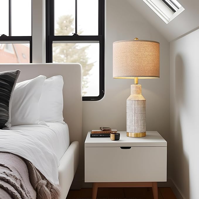 25" Modern Ceramic Lamps Single Table Lamp for Living Room Bedroom Farmhouse Nightstand Bedside Lamps