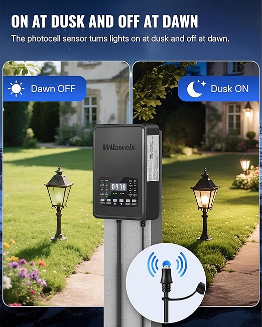600W Low Voltage Landscape Transformer, 2 Zone Independent Control Landscape Lighting Transformer, 120VAC to 12/14V AC Low Voltage Transformer with Timer & Photocell Sensor ETL Listed D25LT06