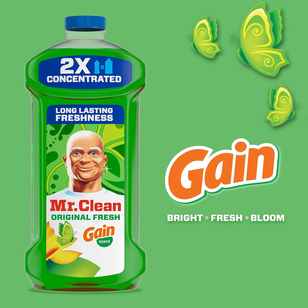 Mr. Clean All Purpose Cleaner, Floor Cleaner for Mopping Home, Bathroom, & Kitchen, Cleaning Liquid for Mop & Bucket, Cleaning Supplies, Multi-Surface Dilutable, Gain, 41oz (Pack of 4)
