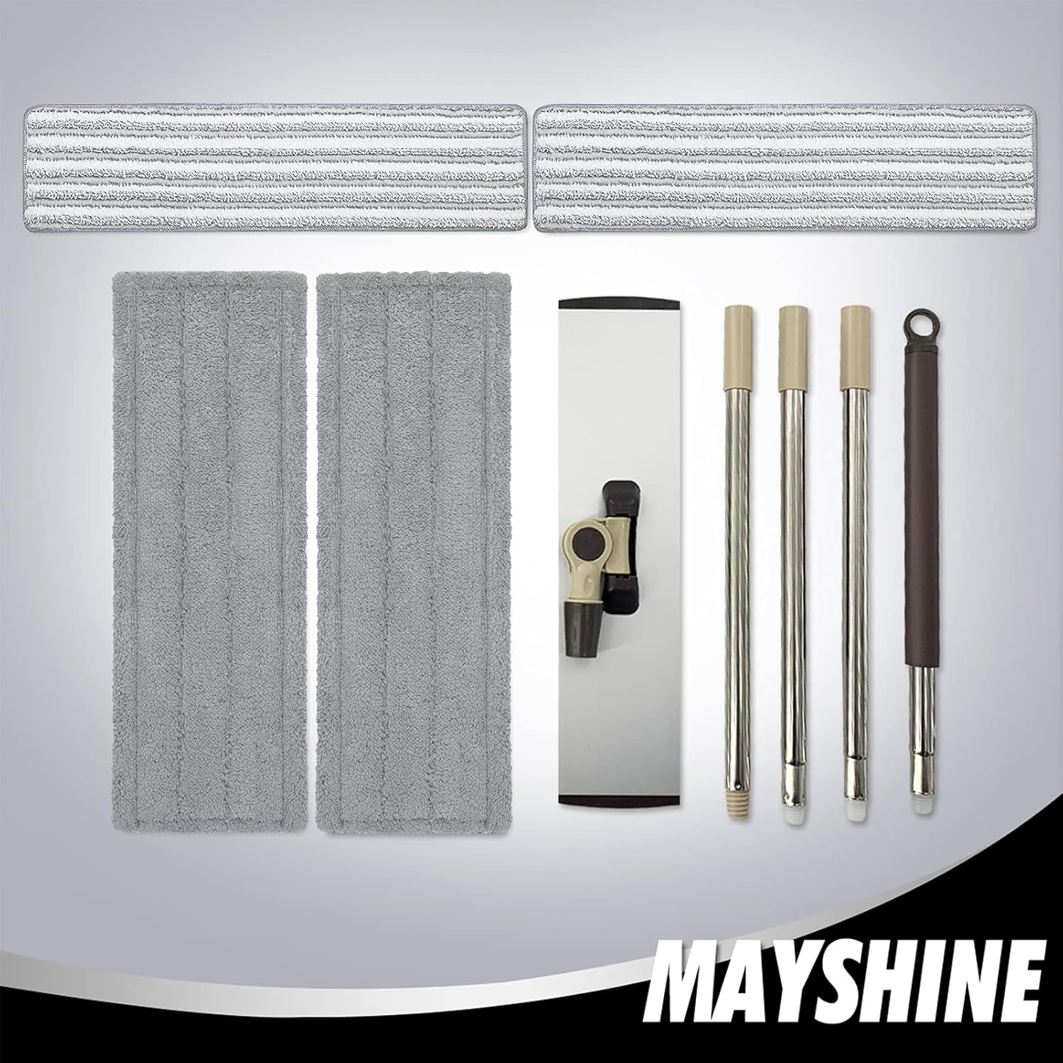 MAYSHINE 18" 360 Spin Microfiber Mop System w/ 2 Premium and 2 Standard Microfiber Pads | Use on Hardwood, Tile, Laminate, Vinyl Wet or Dry | Flat Dust Mop with 67" Extendable Steel Handle